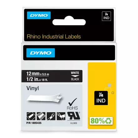 Dymo Industrial 12mm vinyyli white/black - Dymo teippitarrat - 1805435 - 1