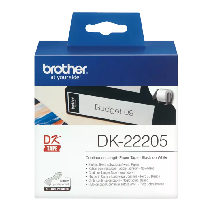 Brother DK-22205 rullatarra 62 mm, musta/valkoinen - Brother tarrarullat - DK22205 - 1