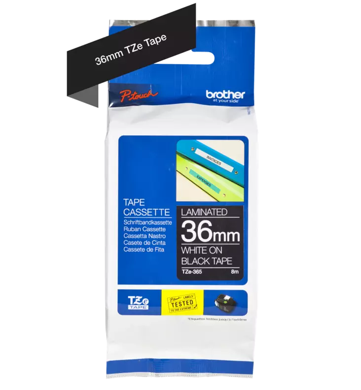 Brother tarranauhakasetti 36mm valkoinen/musta - Brother teippitarrat - TZE365 - 1