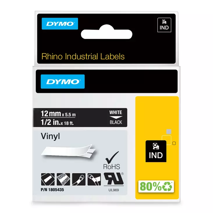 Dymo Industrial 12mm vinyyli white/black - Dymo teippitarrat - 1805435 - 1