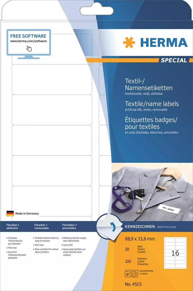 Herma Label Removable 88,9 x 33,8mm, 16-osainen valkoinen - Kopiotarrat - HER4515 - 1