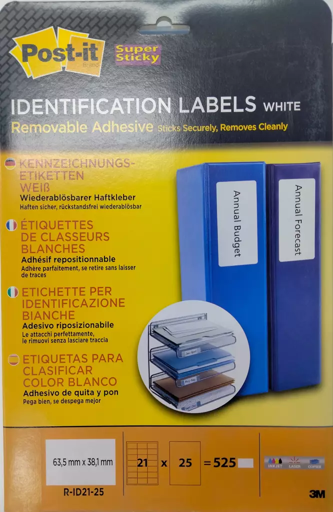 Post-it tunnistetarrat 63,5x38,1mm 21os - Kopiotarrat - R-ID21-25 - 1