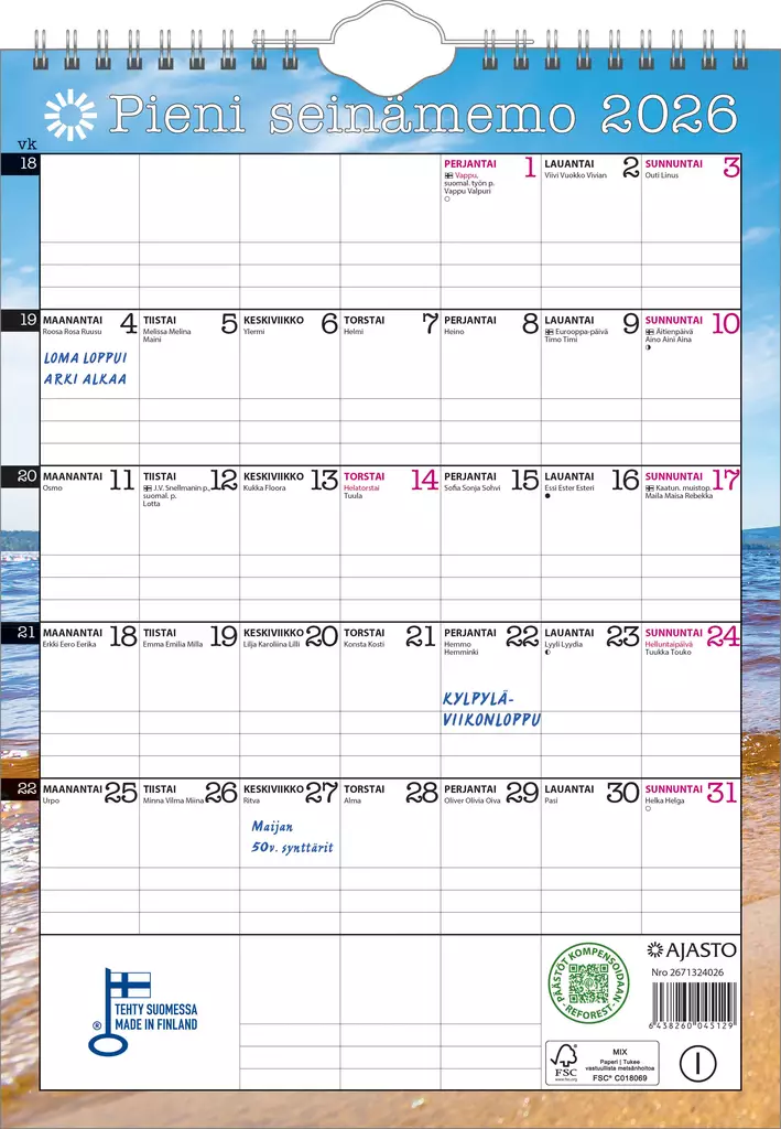 Pieni seinämemo 2026 - Seinäkalenterit - 2671324026 - 1