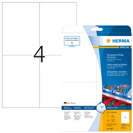 Herma 4697 säänkestävä tarra extra strong 105 x 148mm, 4-osainen valkoinen - Säänkestävät - HER4697 - 1
