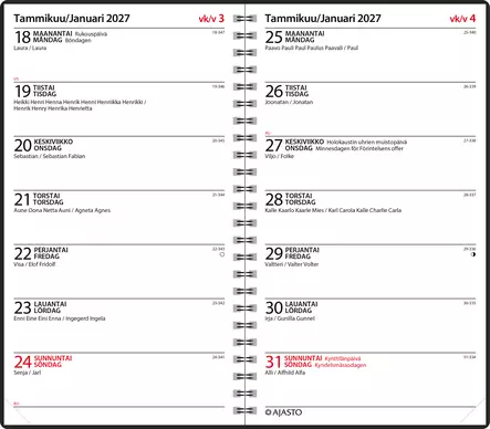 Viikkopäivyri/Veckodatumvisare 14 Eko, musta 2027 - Pöytäkalenterit - 2676228117 - 2
