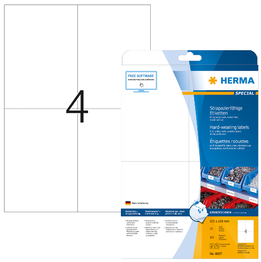 Herma 4697 säänkestävä tarra extra strong 105 x 148mm, 4-osainen valkoinen - Säänkestävät - HER4697 - 1