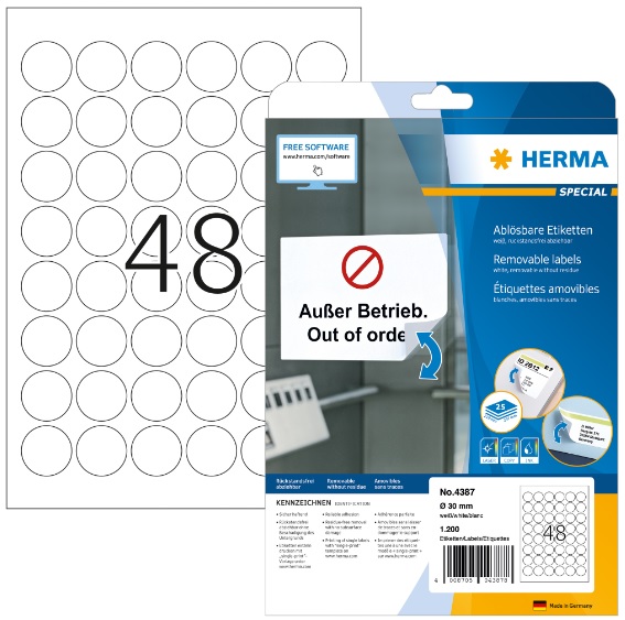 Herma Label Removable ø30mm pyöreä - Kopiotarrat - HER4387 - 1