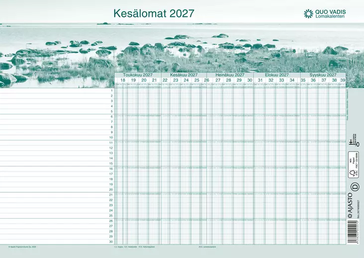 Quo Vadis -lomakalenteri 2027-2028 - Seinäkalenterit - 2674680027 - 1