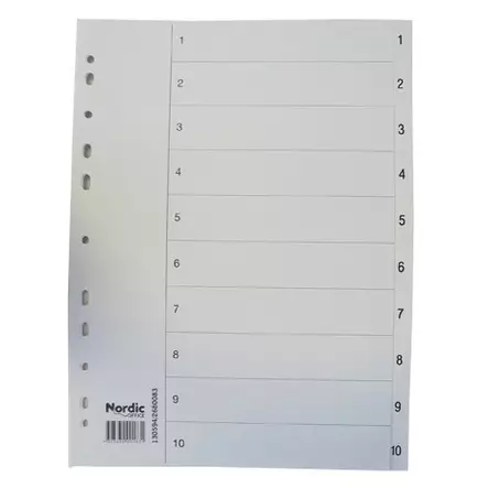 Nordic Office muovirekisteri A4 1-10 valkoinen - Välilehdet, muovi - 1305890 - 1