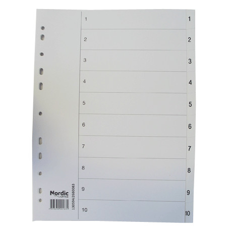 Nordic Office muovirekisteri A4 1-10 valkoinen - Välilehdet, muovi - 1305890 - 1