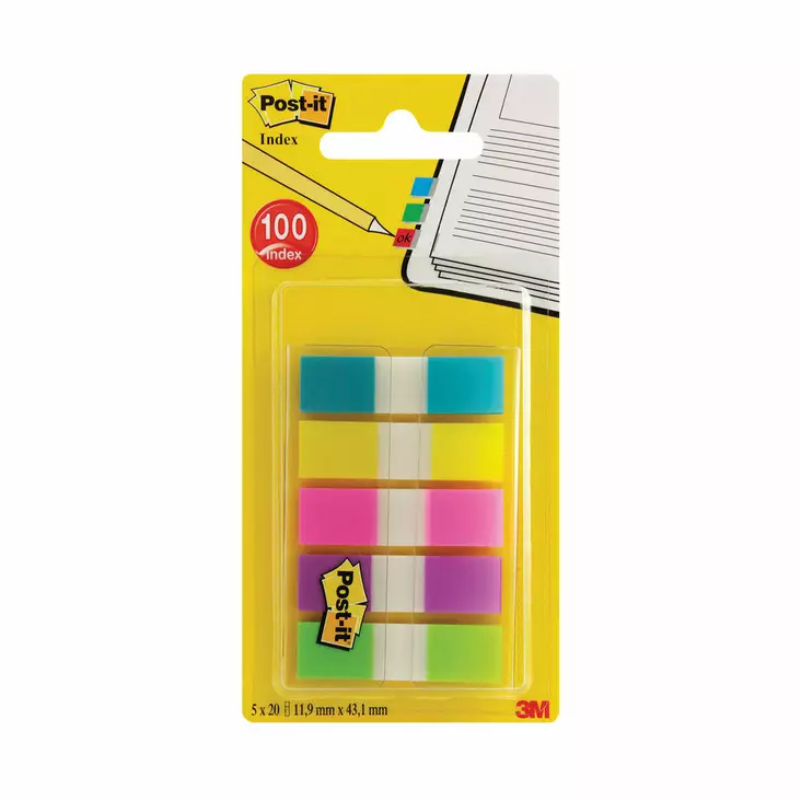 Post-It Index 683-5cb ½-tuumaa leveä 5 väriä, 12 x 43 mm - Teippimerkit - 6835CB - 1