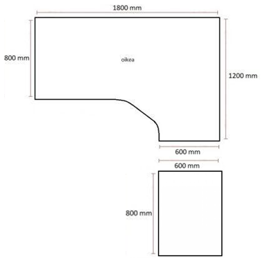 Pöytälevy180(80)x120(60)cm oikea + 80x60cm jatkopala harmaa - Pöytälevyt - 180X120OH80x60H - 1