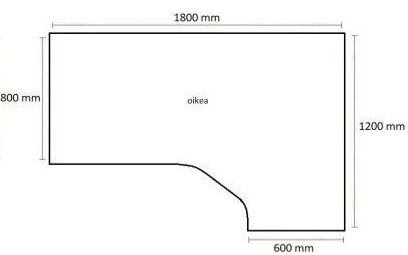 Pöytälevy 180(80)x120(60)cm oikea harmaa - Pöytälevyt - 180x120oikeaH - 1