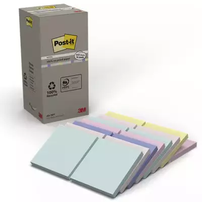Post-it 654 ekologinen viestilappu,värilajitelma, 76 x 76 mm - Viestilaput - 654-1RP - 1
